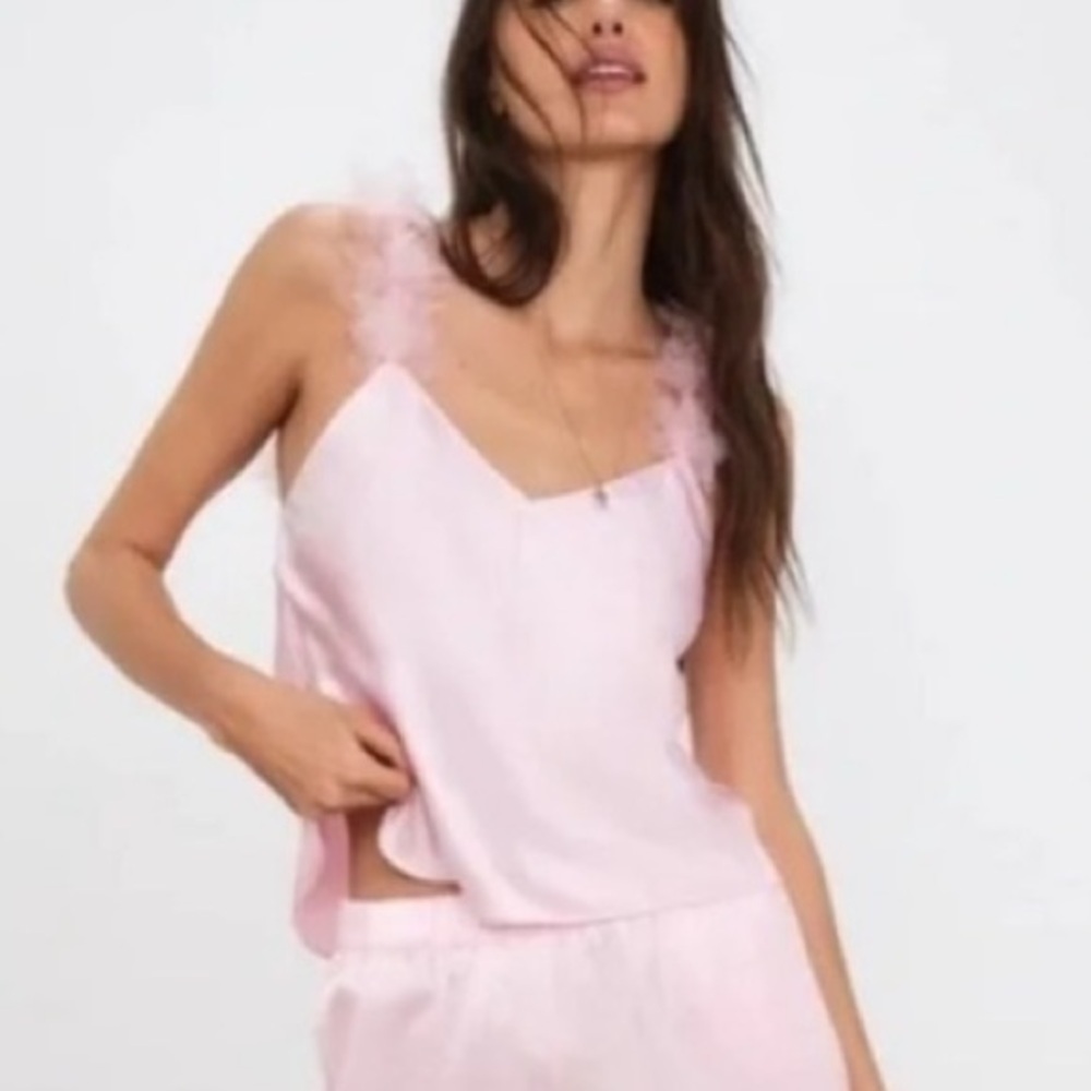 New! For Love And Lemons Pink Satin Pajama top 51531
